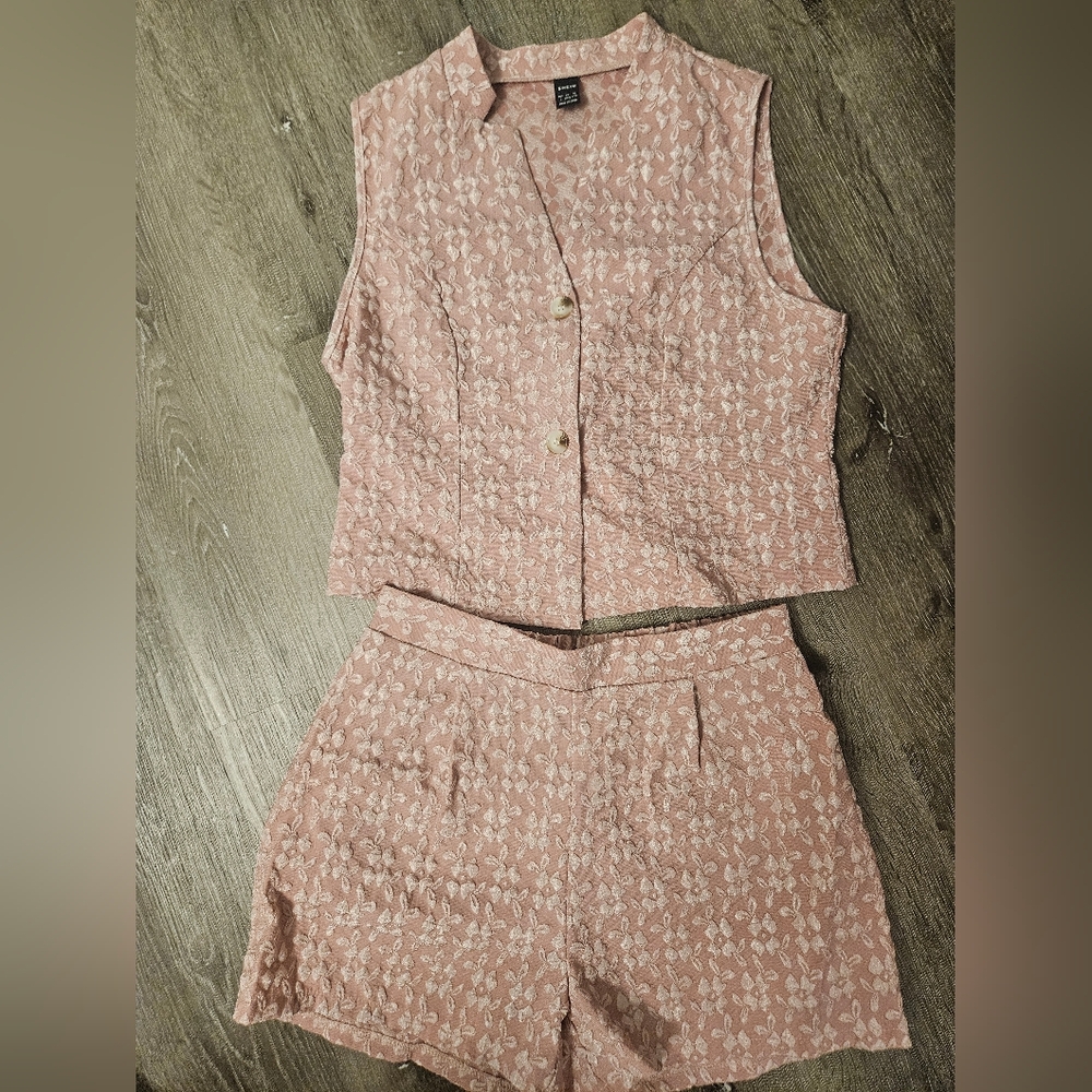 NWOT Pink Sleeveless Vest and Shorts Set